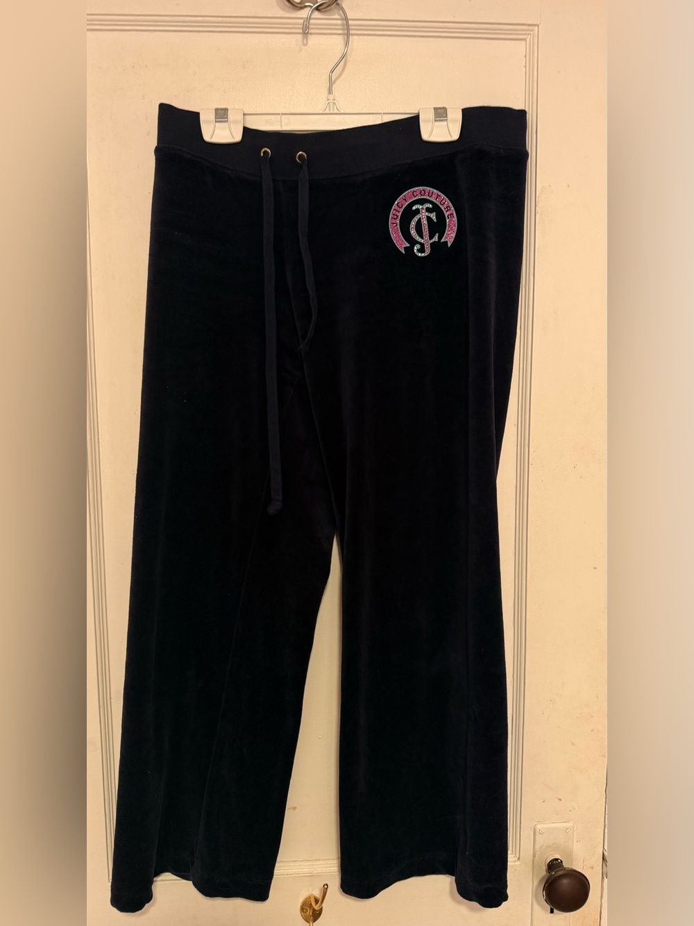 Navy Blue Juicy Y2K Velour Lounge Pants with Pink Logo Vintage 2000s